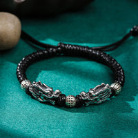 KarmaRipple's 999 Sterling Silver Double Dragon Fortune Handmade Woven Bracelet
