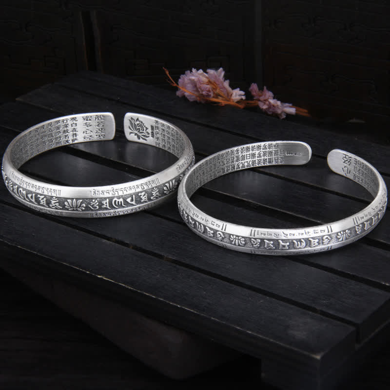 KarmaRipple's 999 Sterling Silver Om Mani Padme Hum Heart Sutra Lotus Peace Bracelet Bangle p6