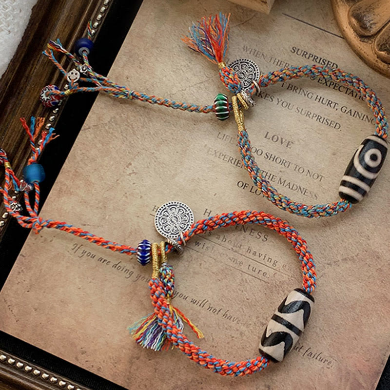 KarmaRipple's Tibetan 925 Sterling Silver Om Mani Padme Hum Handmade Dzi Bead Protection Braid Bracelet p3