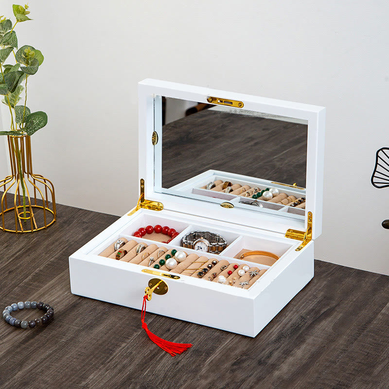 KarmaRipple's Vintage Wooden Jewelry Box Two-Layer Solid Wood Jewelry Storage Box p31