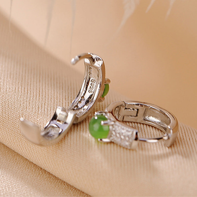 KarmaRipple's 925 Sterling Silver Round Cyan Jade Success Stud Earrings p5