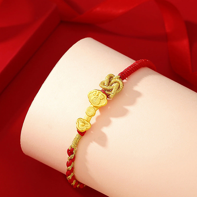 KarmaRipple's 999 Sterling Silver Ruyi Handle Fu Character Fortune Fortune Rope Bracelet p3