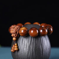 KarmaRipple's Rosewood Green Sandalwood Small Leaf Red Sandalwood Agarwood Dragon Carved Protection Bracelet