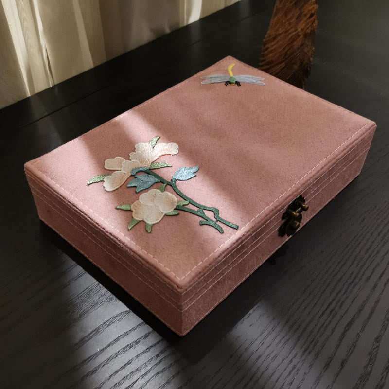 KarmaRipple's Flowers Dragonfly Jewelry Box Organizer Single Layer Jewelry Storage Box Flannel Box p25