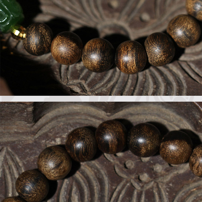 KarmaRipple's 999 Gold Brunei Agarwood Cyan Jade Lotus Flower Peace Strength Bracelet p19