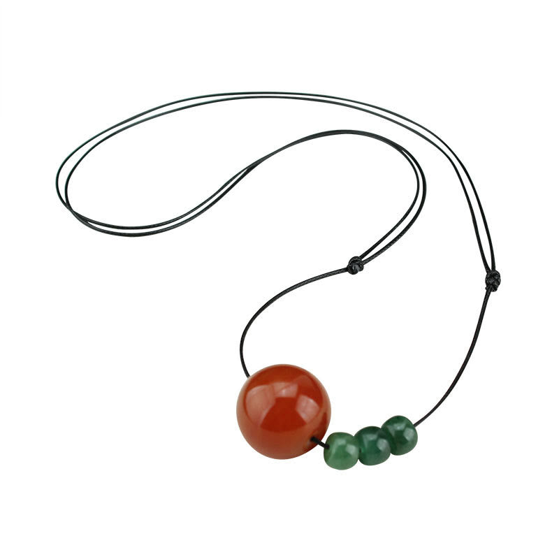 KarmaRipple's Red Agate Green Aventurine Green Bodhi Seed Bead Calm Leather Rope Pendant Necklace p14