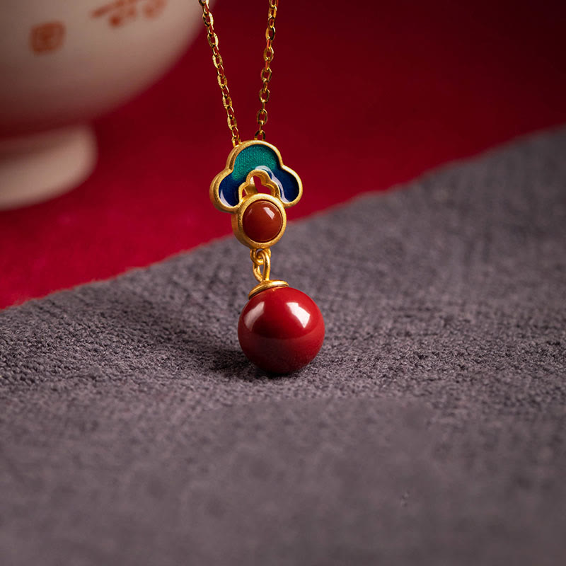 KarmaRipple's 925 Sterling Silver Plated Gold Cinnabar Red Agate Blessing Pendant Necklace Earrings Ring Set p7