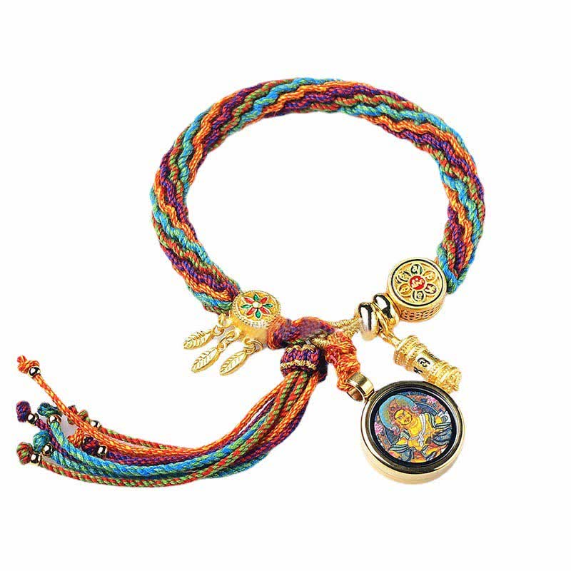 KarmaRipple's Tibetan Fortune Reincarnation Weave Prayer Wheel Dream Catcher Braid String Bracelet p5