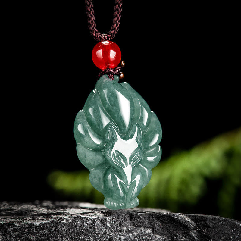 KarmaRipple's Authentic Green Jade Nine Tailed Fox Fortune Pendant Necklace p3