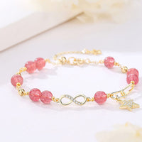 KarmaRipple's 14K Gold Plated Authentic Strawberry Quartz Moonstone M?bius Loop Eternal Love Star Positive Bracelet