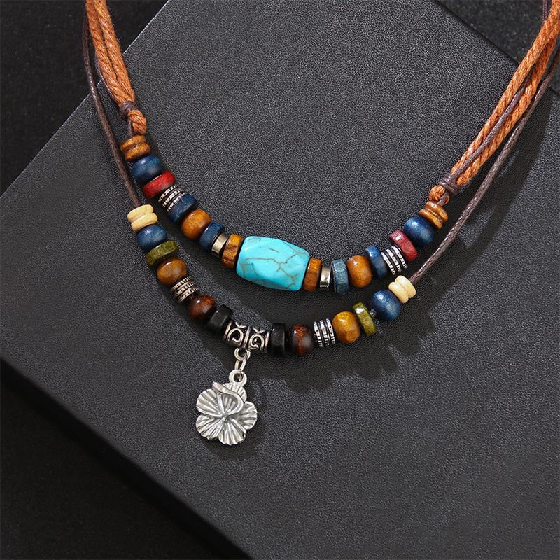 KarmaRipple's Turquoise Small Flower Protection Double Layer Pendant Necklace Bracelet p8