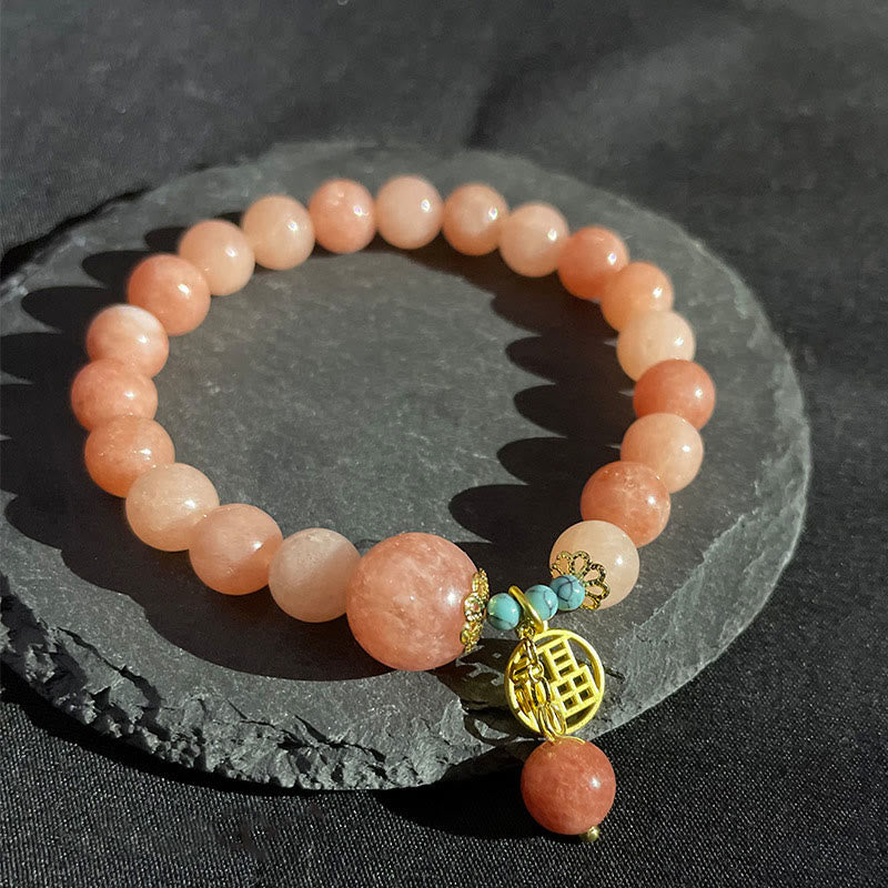 KarmaRipple's Authentic Orange Stone Turquoise Fu Character Talisman Fortune Fortune Bracelet p7