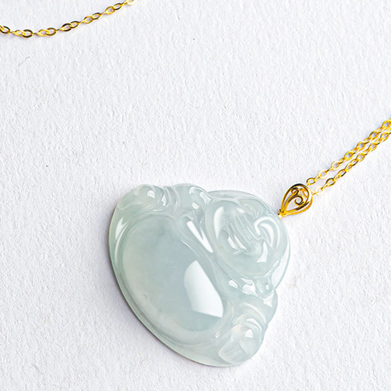 KarmaRipple's Laughing Buddha Authentic Jade 18K Gold Abundance Pendant Necklace p6
