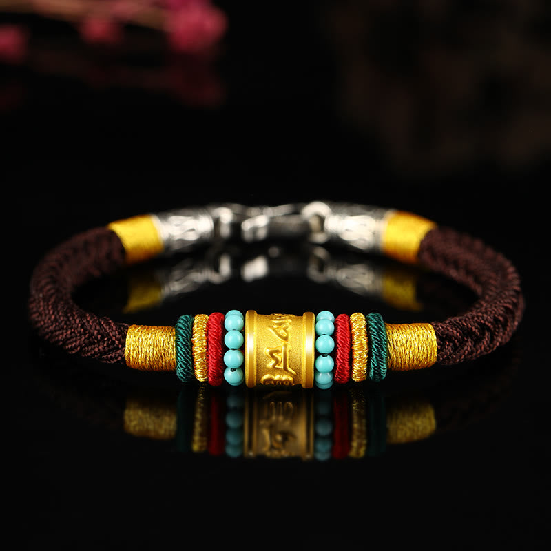 KarmaRipple's Tibet 999 Gold Om Mani Padme Hum Handmade Eight Thread Peace Weave Fortune Bracelet p52