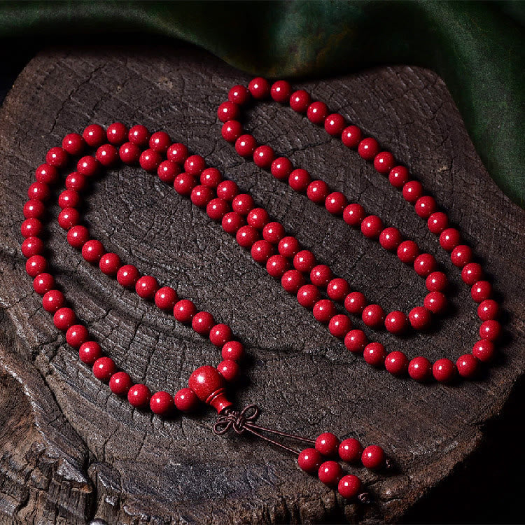 KarmaRipple's 108 Mala Beadwork Cinnabar Om Mani Padme Hum Pattern Engraved Blessing Bracelet p6