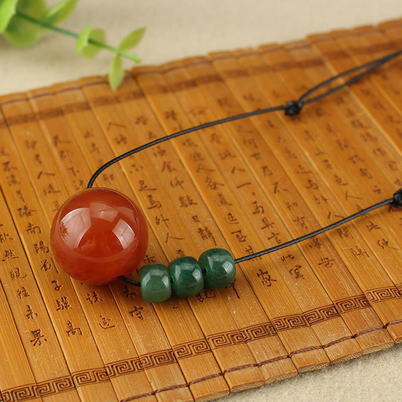 KarmaRipple's Red Agate Green Aventurine Green Bodhi Seed Bead Calm Leather Rope Pendant Necklace p9