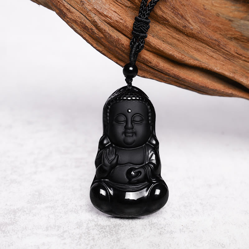 KarmaRipple's Authentic Black Obsidian Gemstone Buddha Strength Protection Amulet Fortunate Talisman Necklace Pendant p4