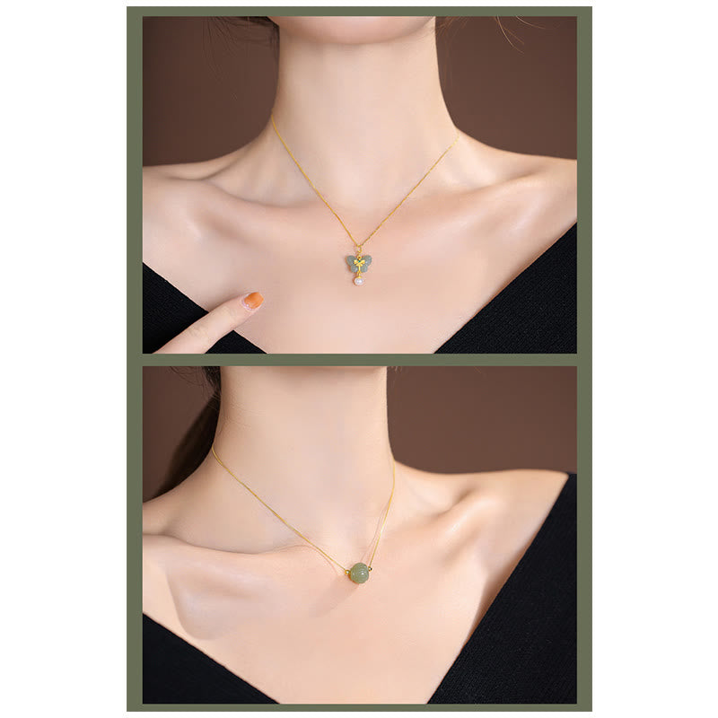 KarmaRipple's 925 Sterling Silver Authentic Hetian Jade Cyan Jade Fortune Laughing Buddha Butterfly Pendant Necklace p38