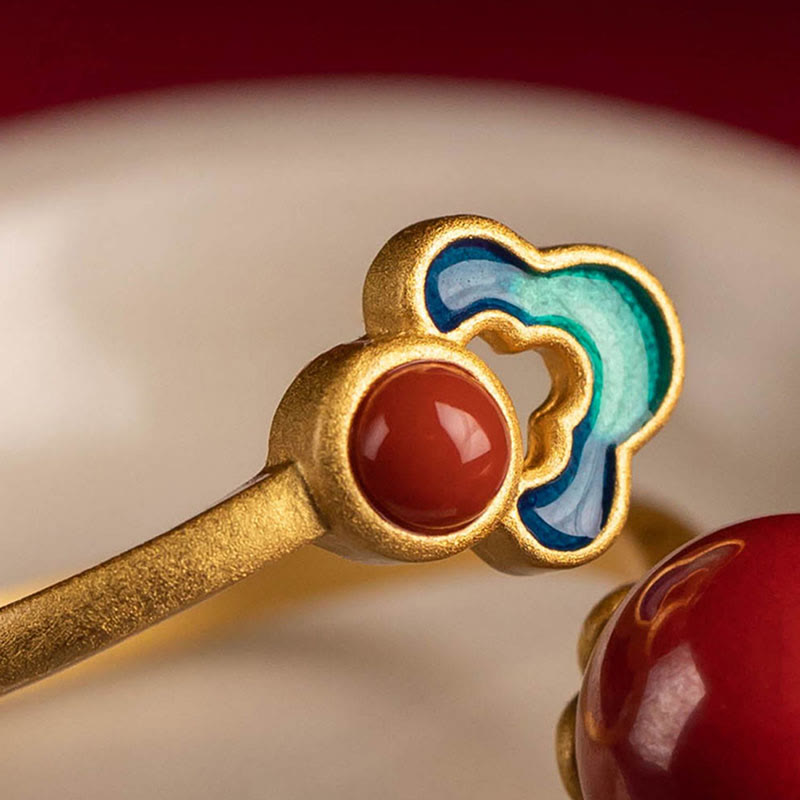 KarmaRipple's 925 Sterling Silver Plated Gold Cinnabar Red Agate Blessing Pendant Necklace Earrings Ring Set p15