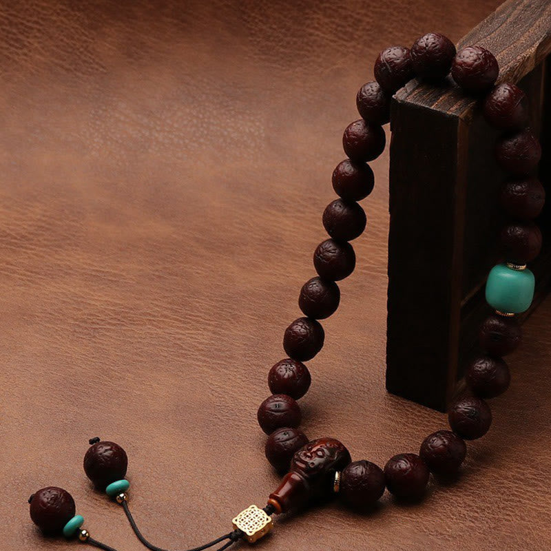 KarmaRipple's Tibetan Bodhi Seed Agate Bead Fortune Wealth Tassel Talisman Wrist Mala p28