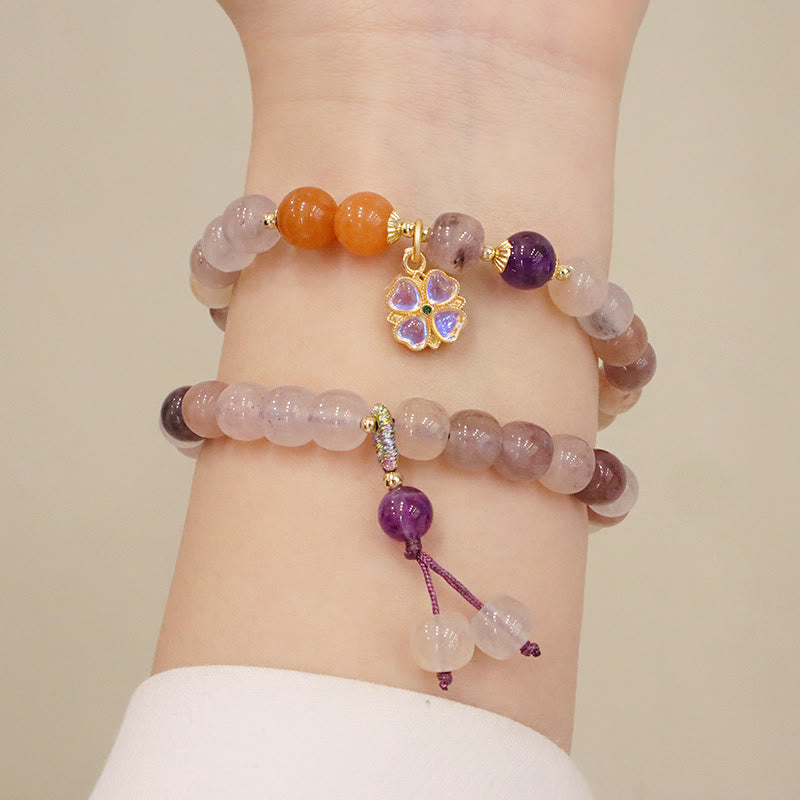 KarmaRipple's Authentic Purple Golden Silk Jade Violet Flower Bead Talisman Wealth Bracelet p11
