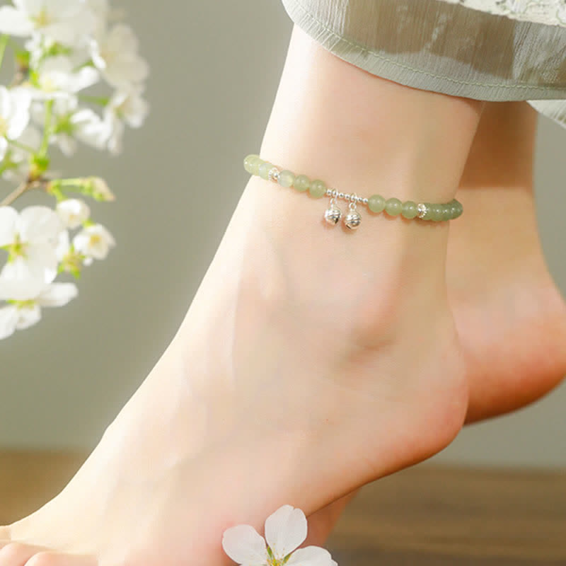 KarmaRipple's 925 Sterling Silver Authentic Hetian Jade Prosperity Bell Talisman Anklet p2