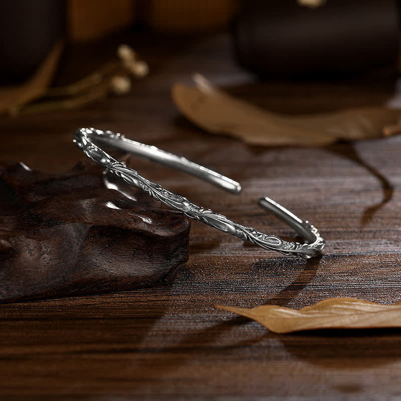 KarmaRipple's 925 Sterling Silver Handmade Vines Engraved Protection Bracelet Bangle p13