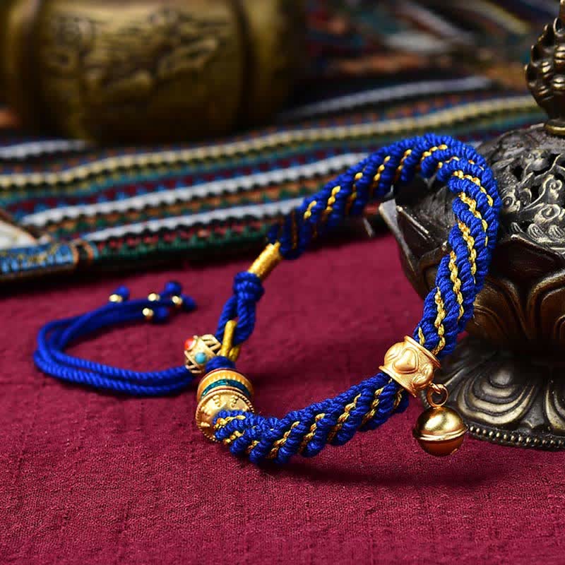 KarmaRipple's Tibetan Handmade Fortune Protection Thangka Prayer Wheel Bell Talisman Braid String Bracelet p30