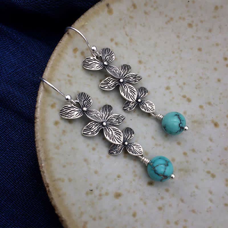 KarmaRipple's 925 Sterling Silver Turquoise Lazurite Flower Leaf Serenity Protection Hook Drop Dangle Earrings p8