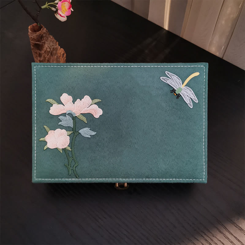 KarmaRipple's Flowers Dragonfly Jewelry Box Organizer Single Layer Jewelry Storage Box Flannel Box p12