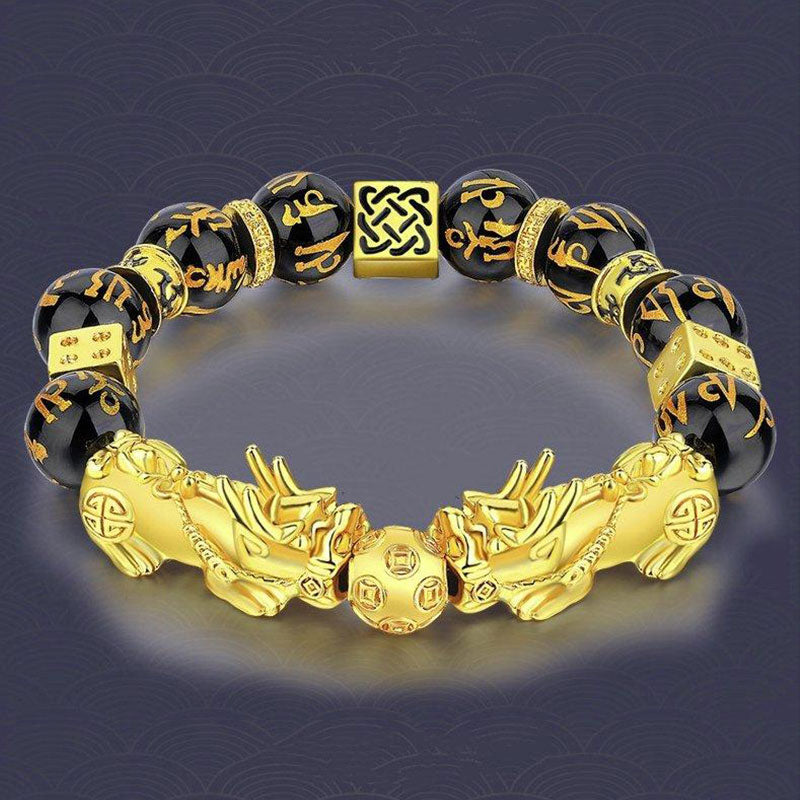 KarmaRipple's FengShui Double PiXiu Obsidian Om Mani Padme Hum Wealth Bracelet p2