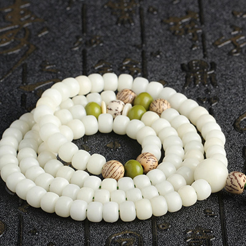 KarmaRipple's Ivory Jade Bodhi Lotus Mala Balance Pendant Bracelet p13