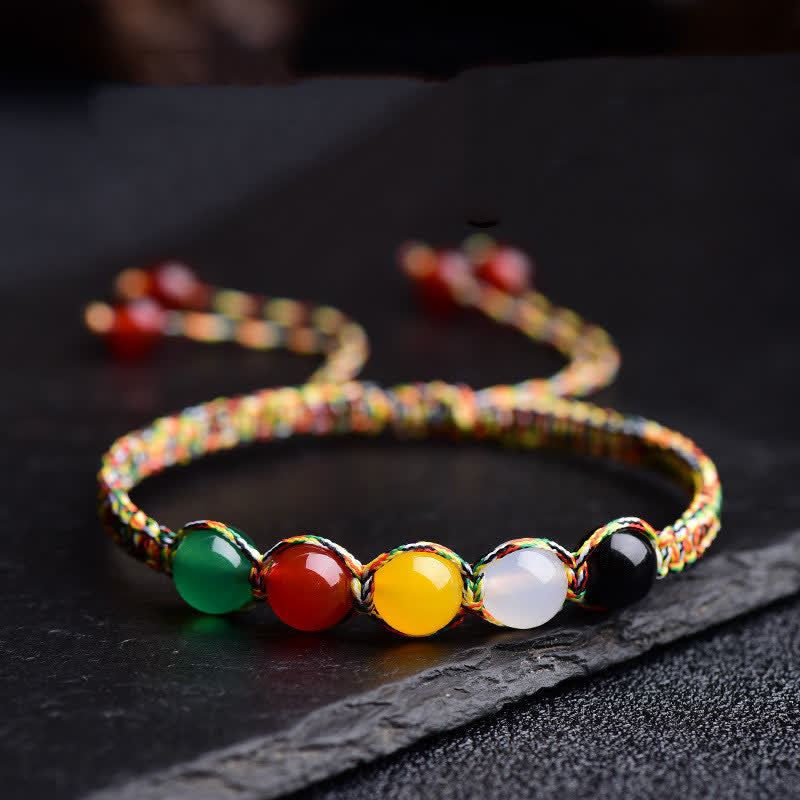 KarmaRipple's Colorful Agate Metal Wood Water Fire Earth Five Elements String Bracelet p13