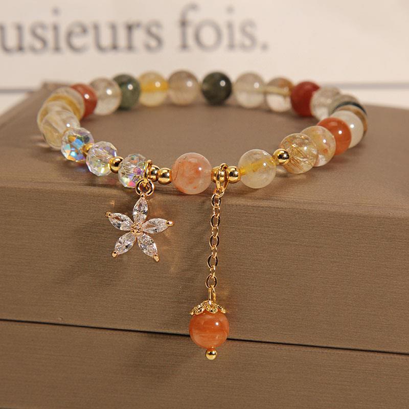 KarmaRipple's Multicolored Rutilated Quartz Auspiciousness Zircon Flower Bracelet p1
