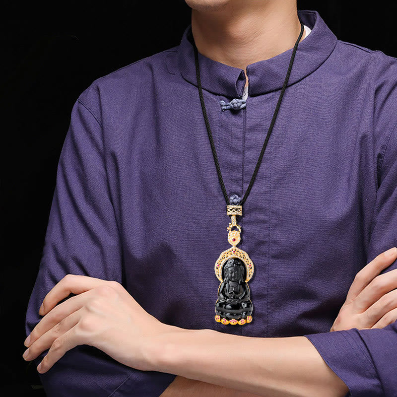 KarmaRipple's 925 Sterling Silver Authentic Black Jade Kwan Yin Avalokitesvara Wealth Pendant Necklace p9