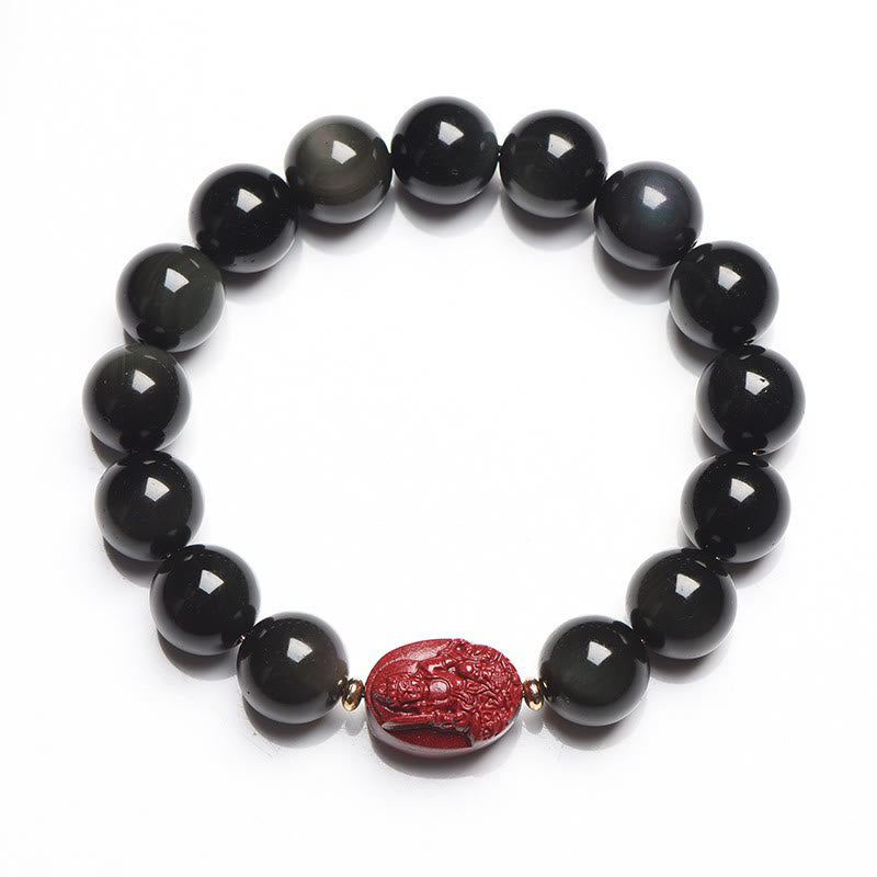 KarmaRipple's Chinese Zodiac Natal Buddha Authentic Black Obsidian Cinnabar Purification Bracelet p25