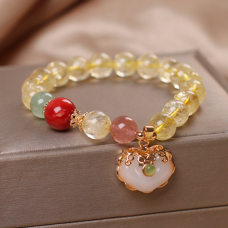 KarmaRipple's Authentic Citrine Ivory Jade Strawberry Quartz Protection Talisman Bracelet p3