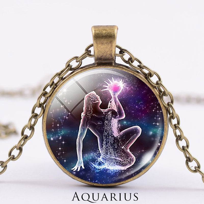 KarmaRipple's 12 Constellations of the Zodiac Moon Starry Sky Protection Blessing Pendant Necklace p67