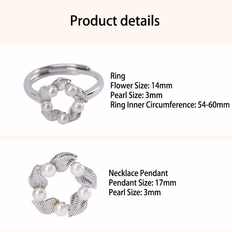 KarmaRipple's 925 Sterling Silver Pearl Leaf Design Balancing Wisdom Pendant Necklace Ring Earrings Set p7