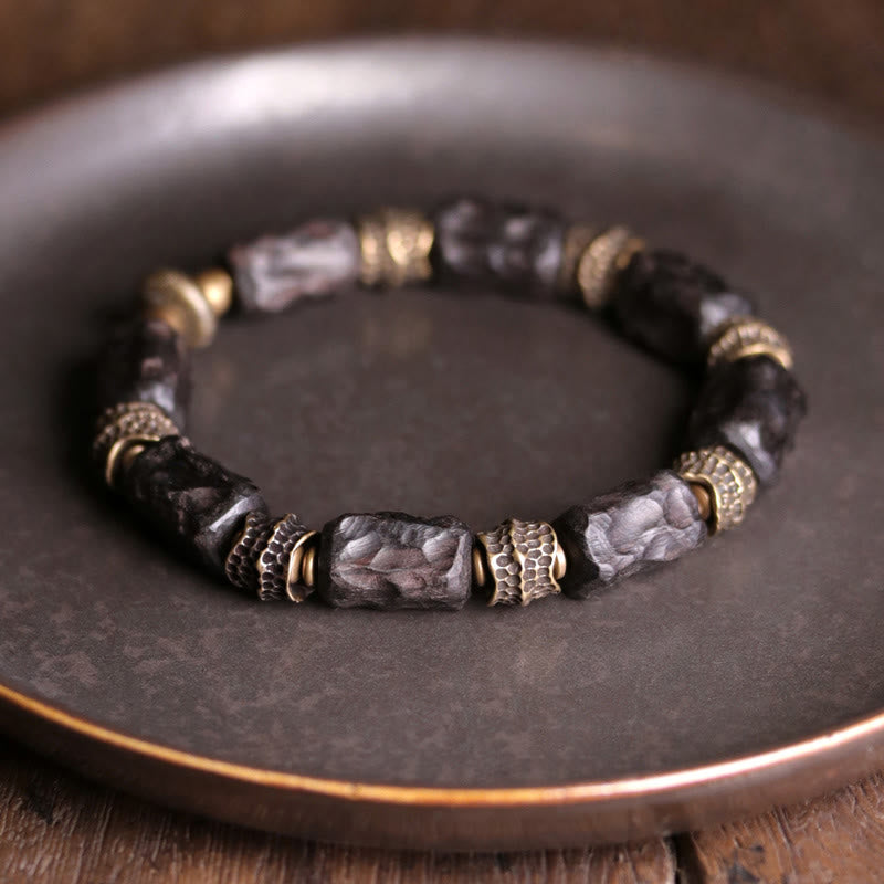 KarmaRipple's Tibetan Ebony Wood Bronze Calm Peace Bracelet p2