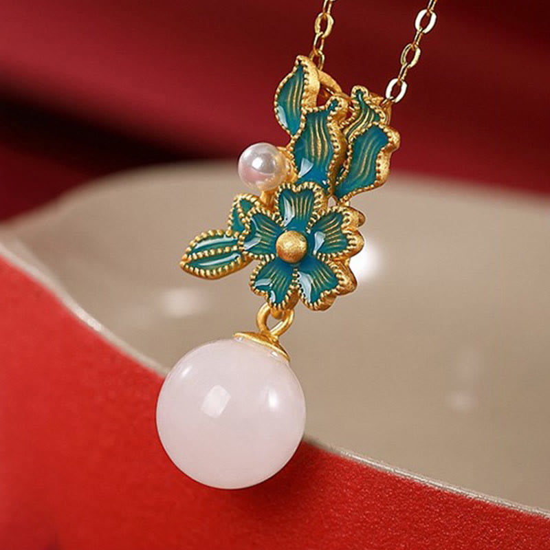 KarmaRipple's Ivory Jade 925 Sterling Silver Pearl Flower Blessing Pendant Necklace Ring Earrings p14