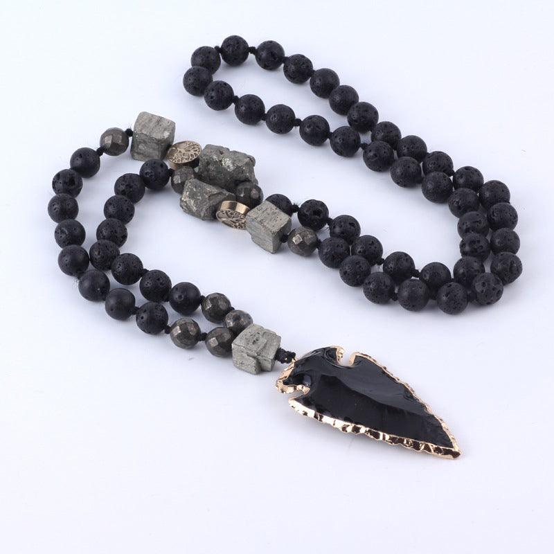 KarmaRipple's Authentic Lava Rock Yoga Meditation Pendant Arrow Necklace ( p8