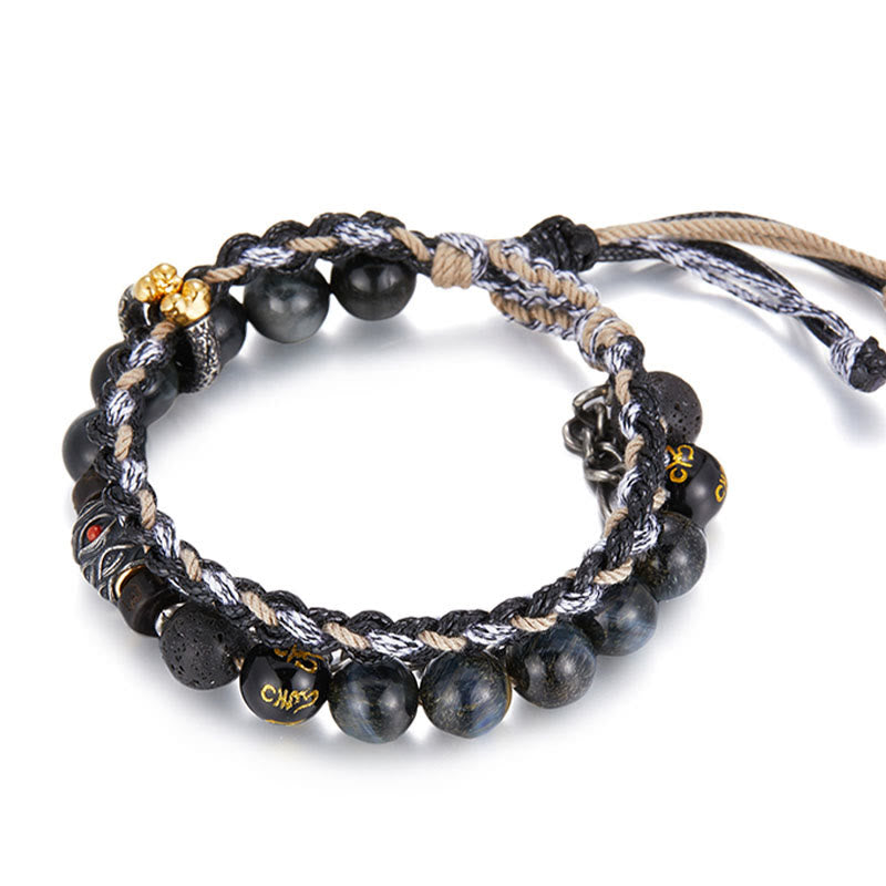 KarmaRipple's 925 Sterling Silver Lava Rock Eagle's Eye Stone Fortunate Beadwork Handmade Balancing Bracelet p14