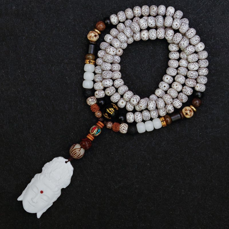 KarmaRipple's 108 Mala Beadwork Bodhi Seed Yak Bone Avalokitesvara Fortunate Pixiu Guan Gong Buddha Demon Peace Tassel Bracelet p7