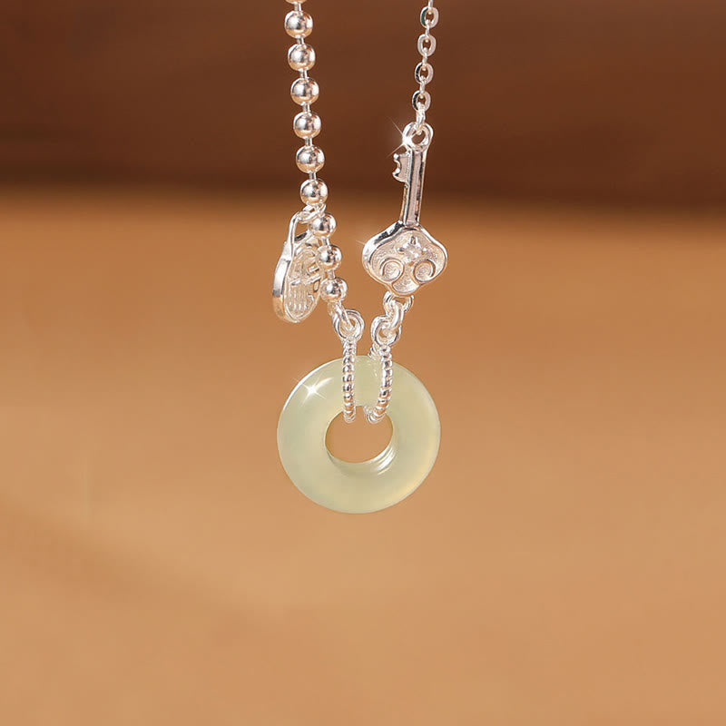 KarmaRipple's 925 Sterling Silver Hetian Jade Peace Buckle Fu Character Fortune Chain Bracelet p5