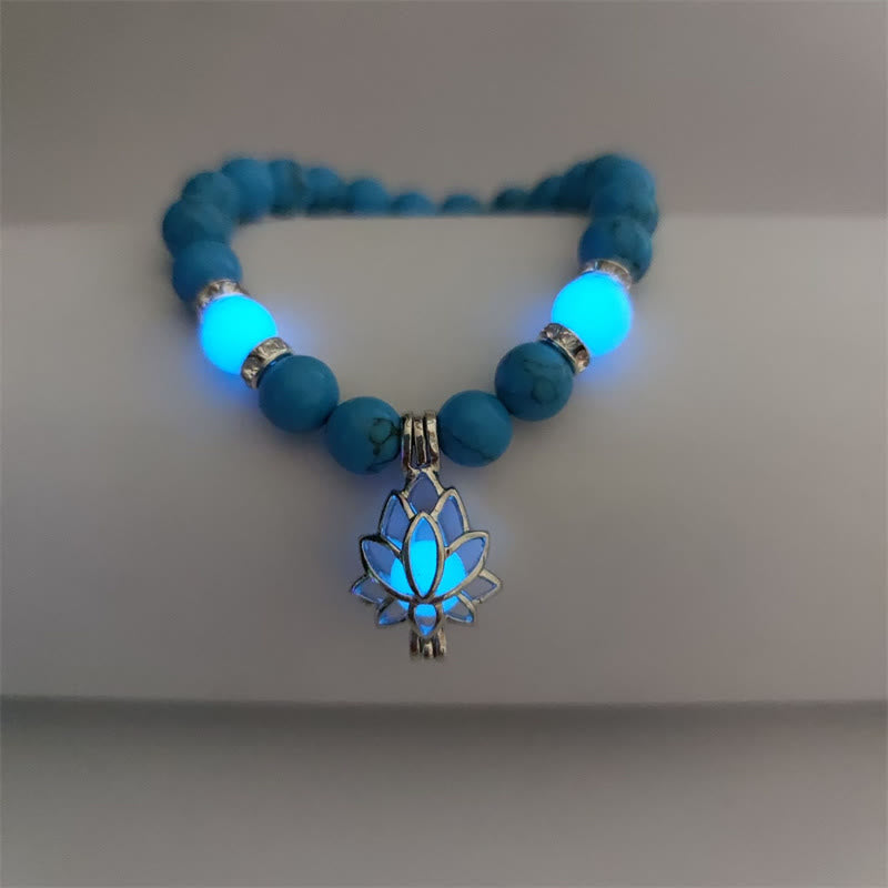 KarmaRipple's Tibetan Turquoise Glowstone Luminous Bead Lotus Protection Bracelet p26