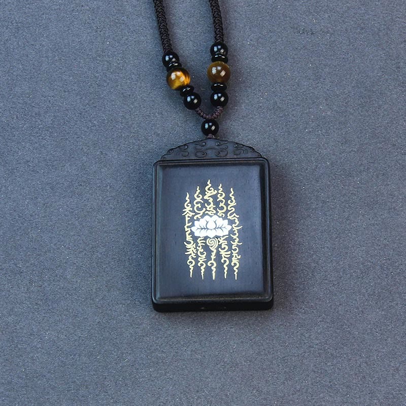 KarmaRipple's 999 Sterling Silver Ebony Wood Lotus Inlaid Calm Pendant Necklace p3