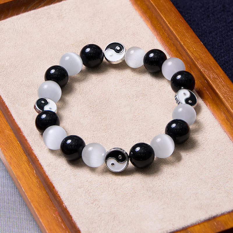KarmaRipple's Black Obsidian Cat's Eye Yin Yang Purification Strength Bracelet p2