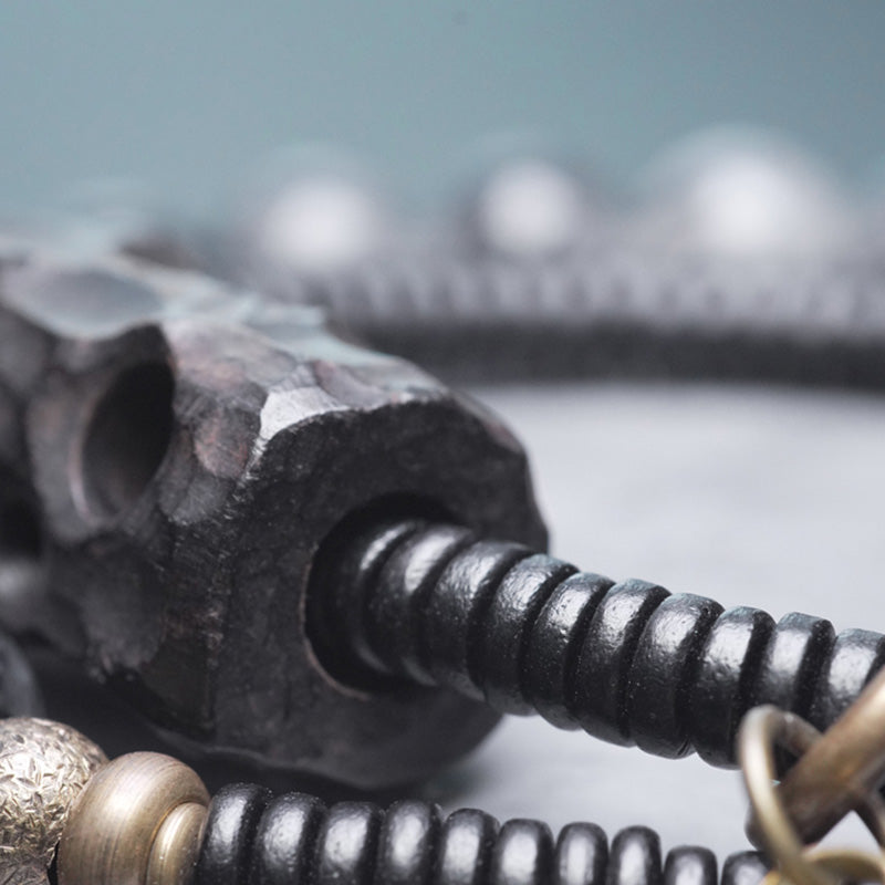 KarmaRipple's Black Rutilated Quartz Ebony Wood Bronze Wisdom Pair Bracelet p8