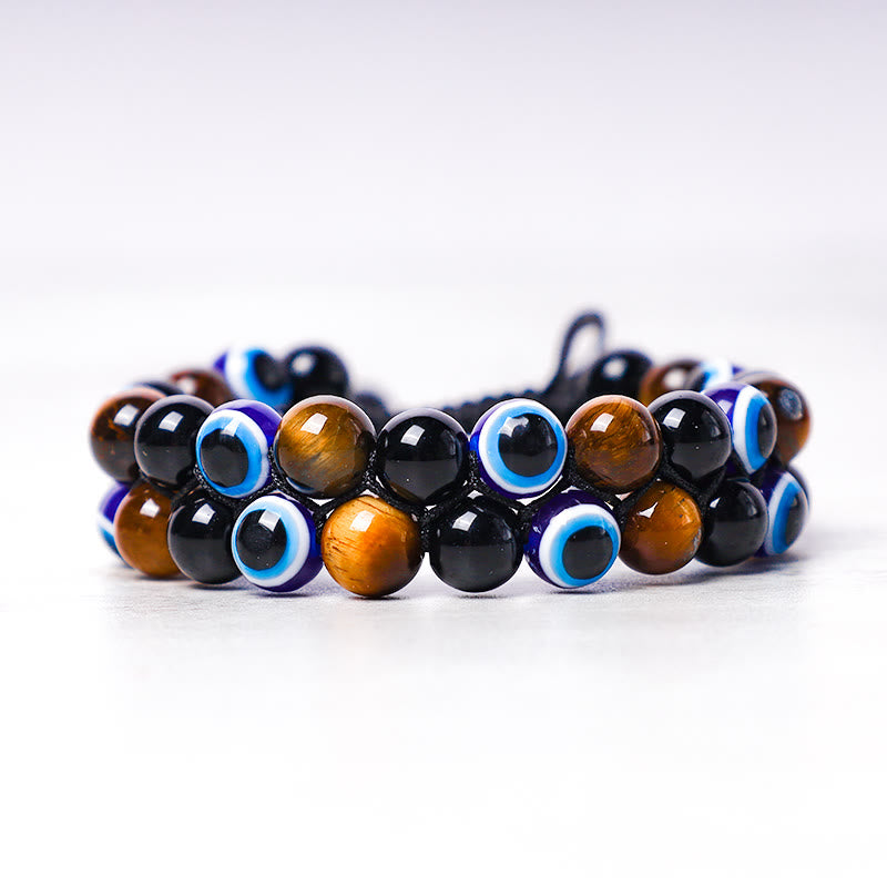 KarmaRipple's Evil Eye Hematite Tiger Eye Protection Beaded Bracelet p2